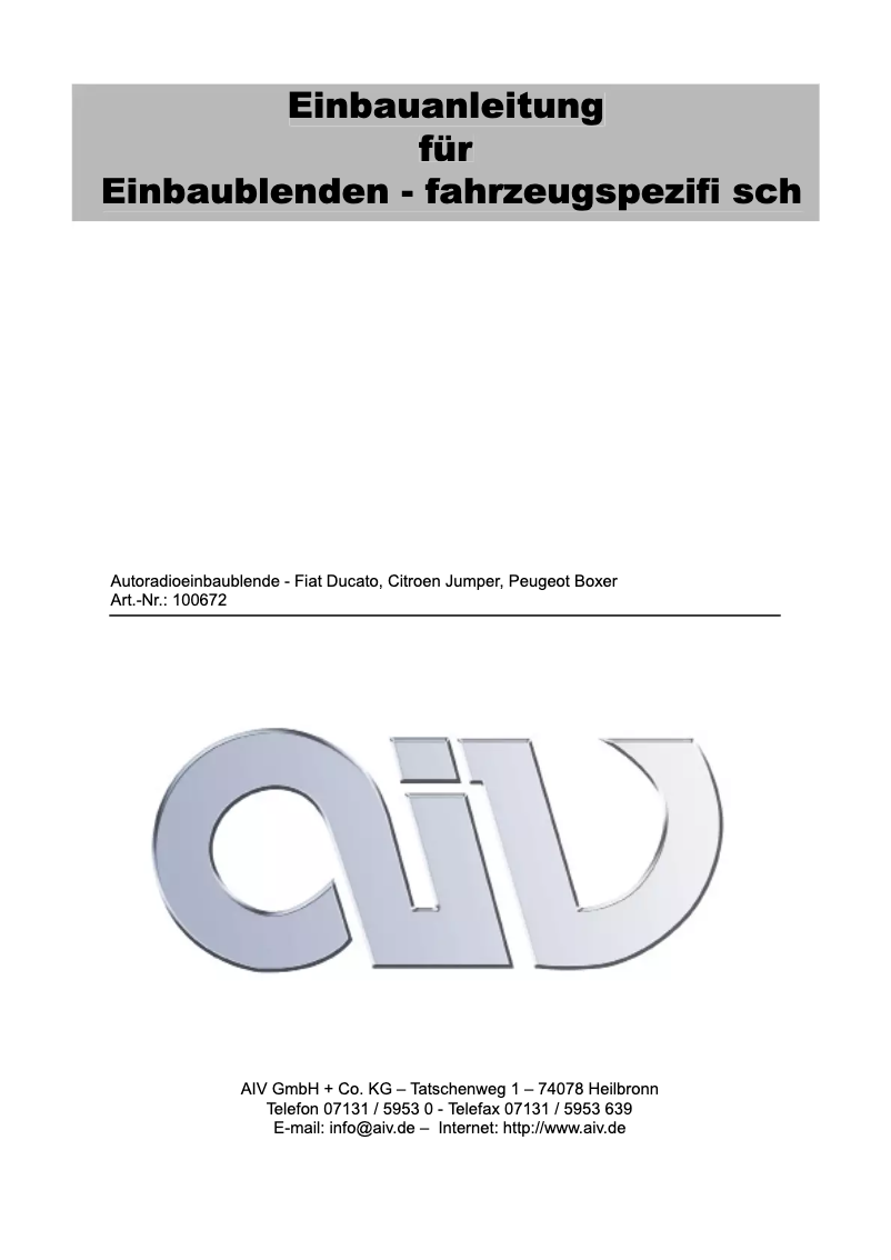 Page 1 de la notice Manuel utilisateur AIV 100672