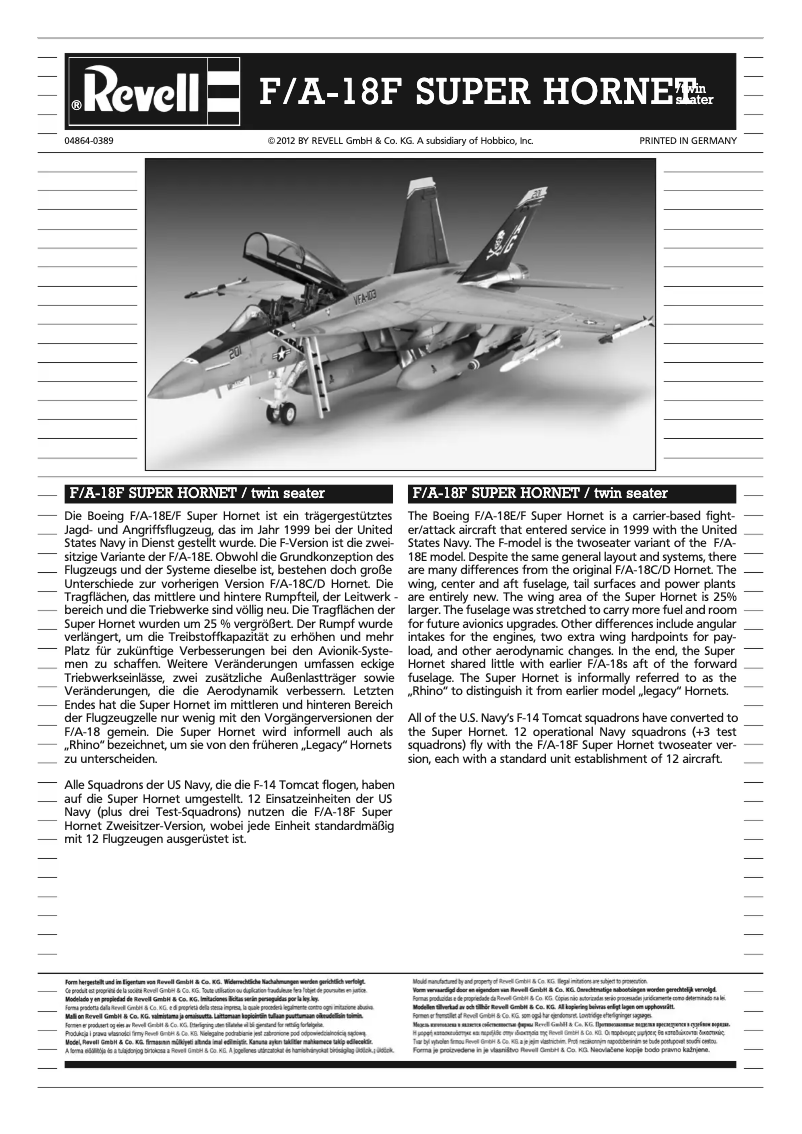 Page n°1 - Manuel utilisateur Revell F/A-18F SUPER HORNET twin seater