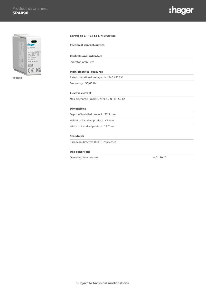 Page n°1 - Manuel utilisateur Hager SPA090