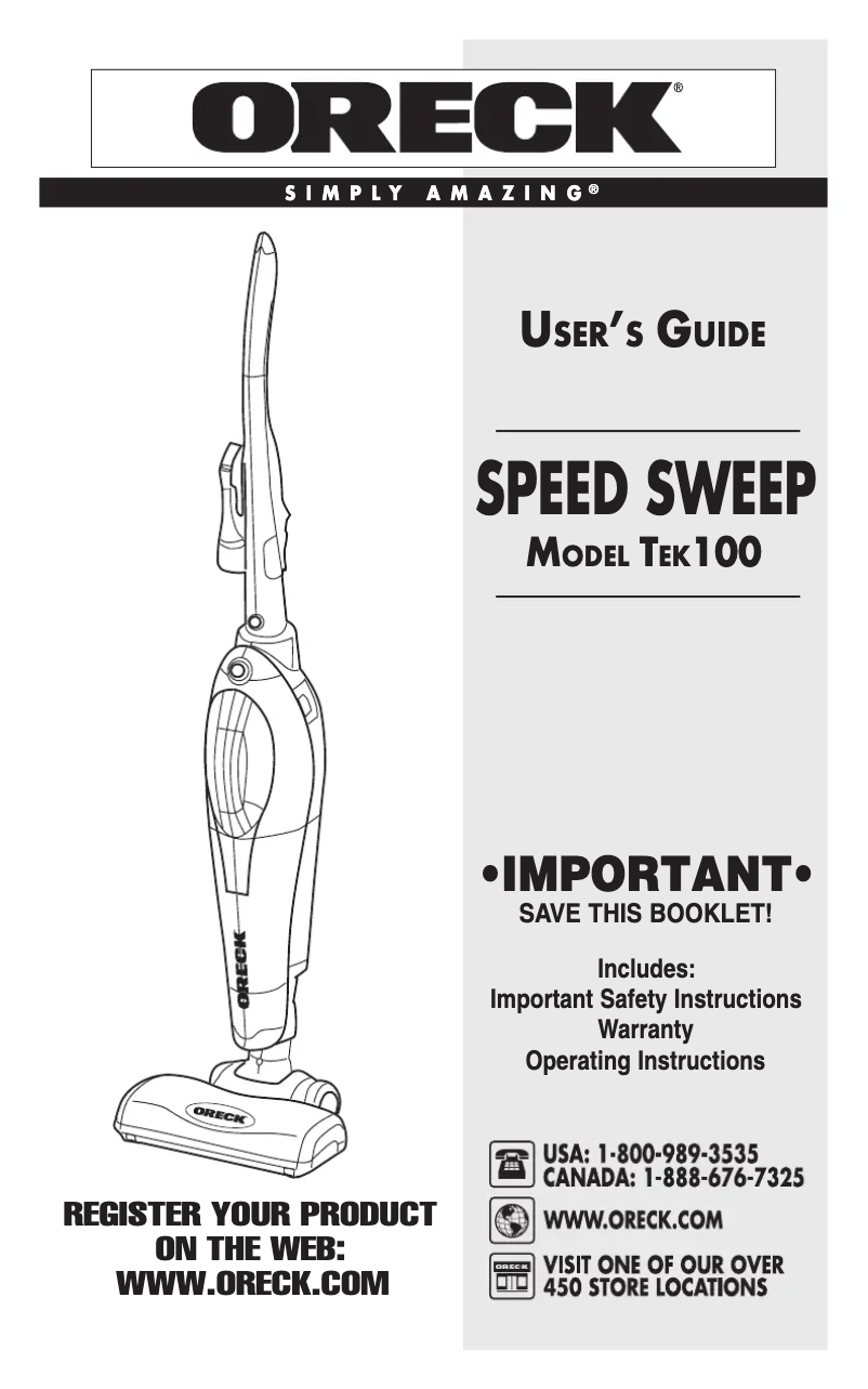 Page 1 de la notice Manuel utilisateur Oreck Speed Sweep TEK100