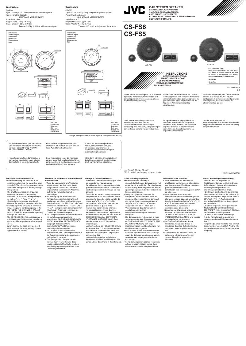Page n°1 - Manuel utilisateur JVC CS-FS6