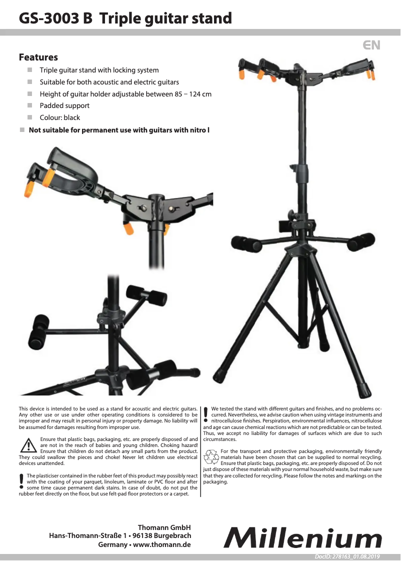 Page 1 de la notice Manuel utilisateur Millenium GS-3003 B