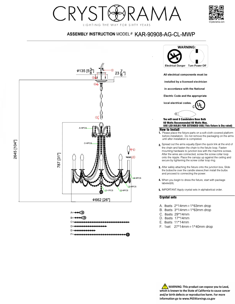 Page n°1 - Manuel utilisateur Crystorama Karrington KAR-90908-AG-CL-MWP