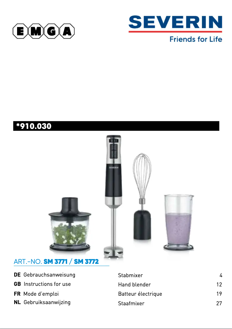 Page n°1 - Manuel utilisateur Severin 910030