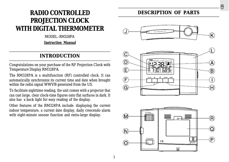 Page 1 de la notice Manuel utilisateur Oregon Scientific RM328PA