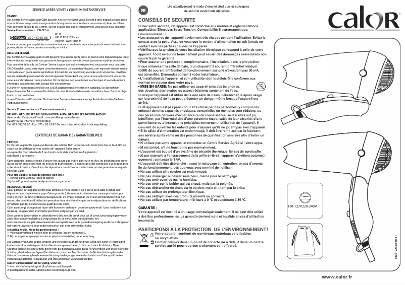 Page n°1 - Manuel utilisateur Calor Nomade Elite CV3502