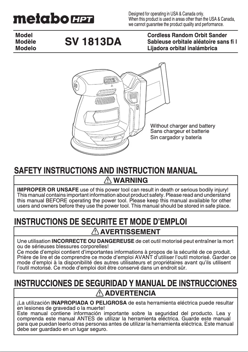 Page n°1 - Manuel utilisateur HiKOKI SV 1813DA