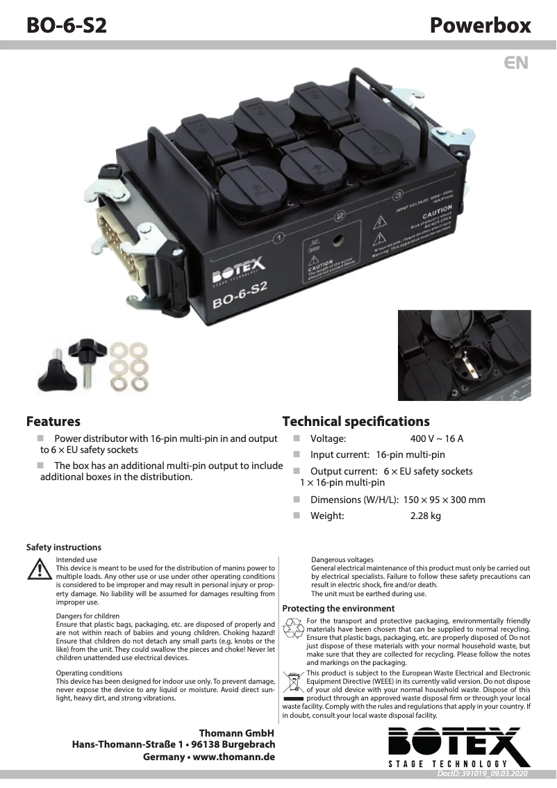 Page 1 de la notice Manuel utilisateur Botex BO-6-S2