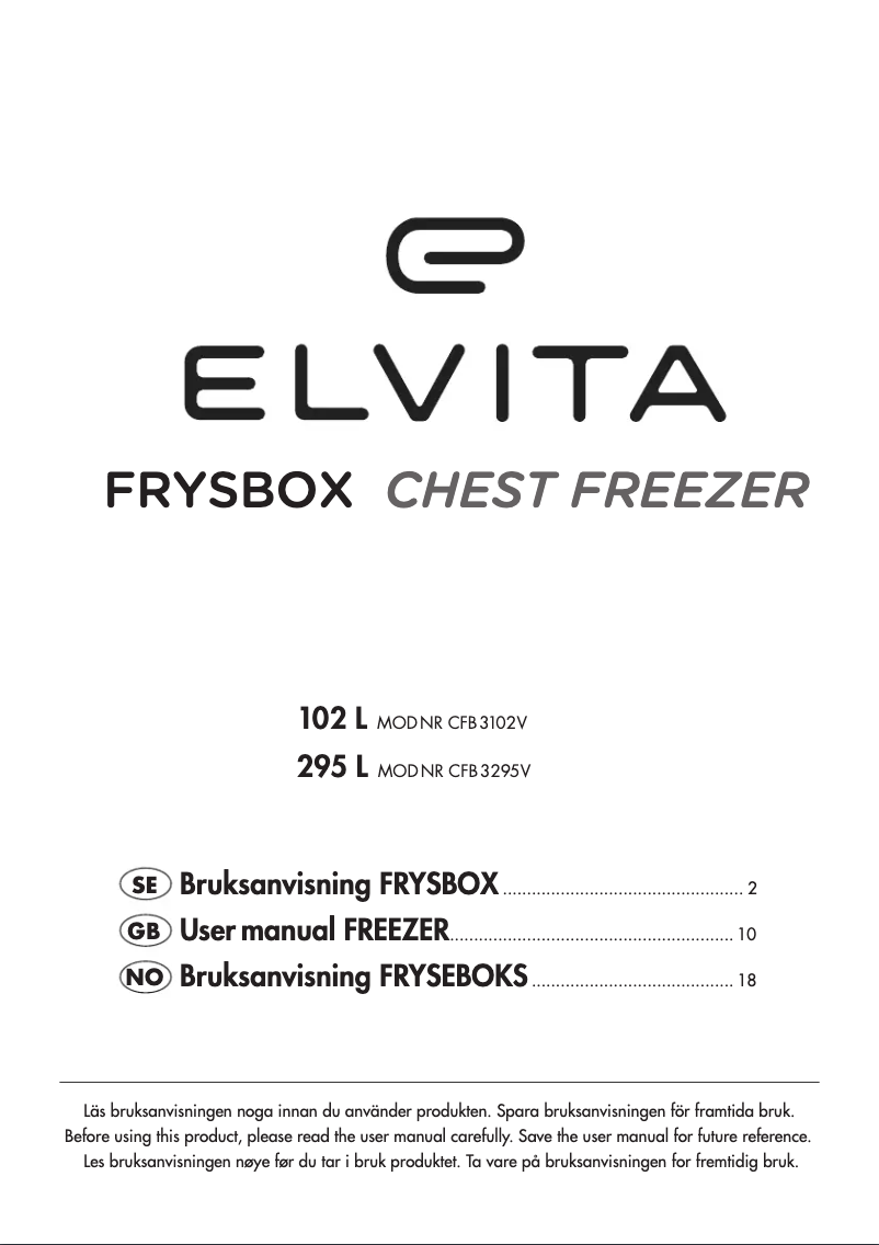 Page n°1 - Manuel utilisateur Elvita CFB3102V