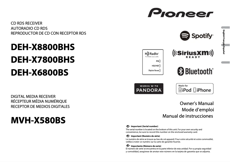 Image de la première page du manuel de l'appareil DEH-X8800BHS