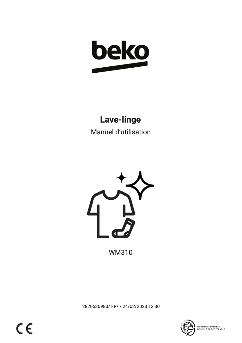 Page 1 de la notice Manuel utilisateur Beko WM310