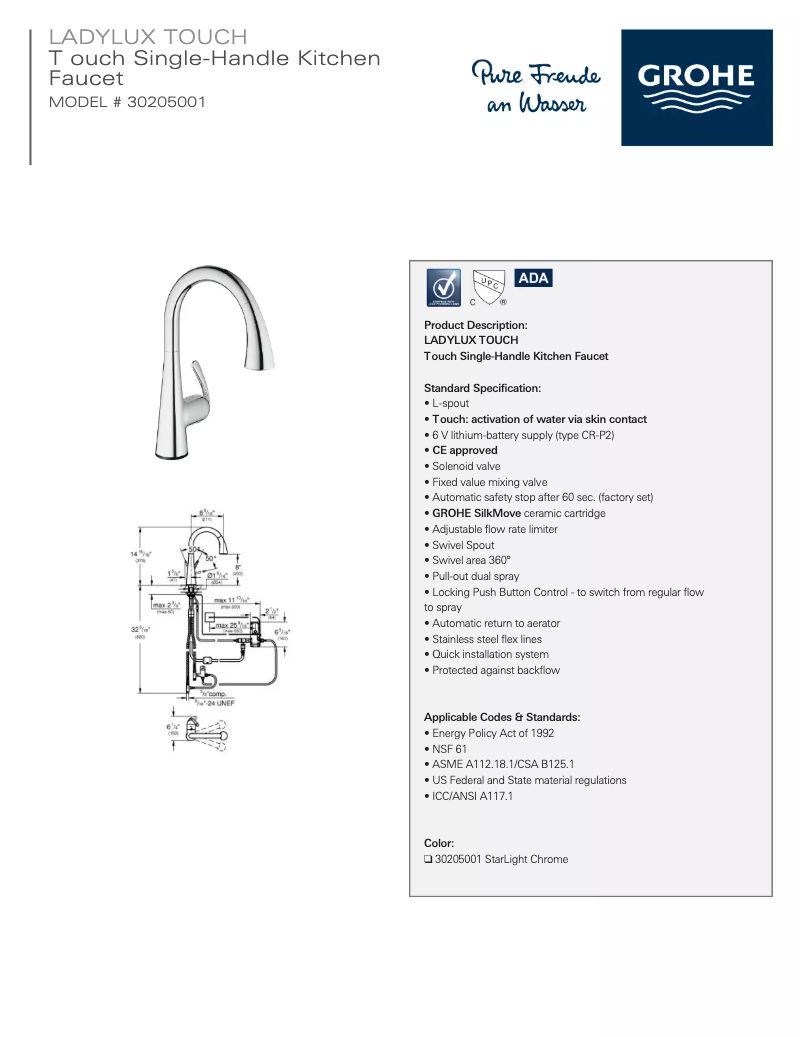 Page n°1 - Fiche technique Grohe Ladylux Touch
