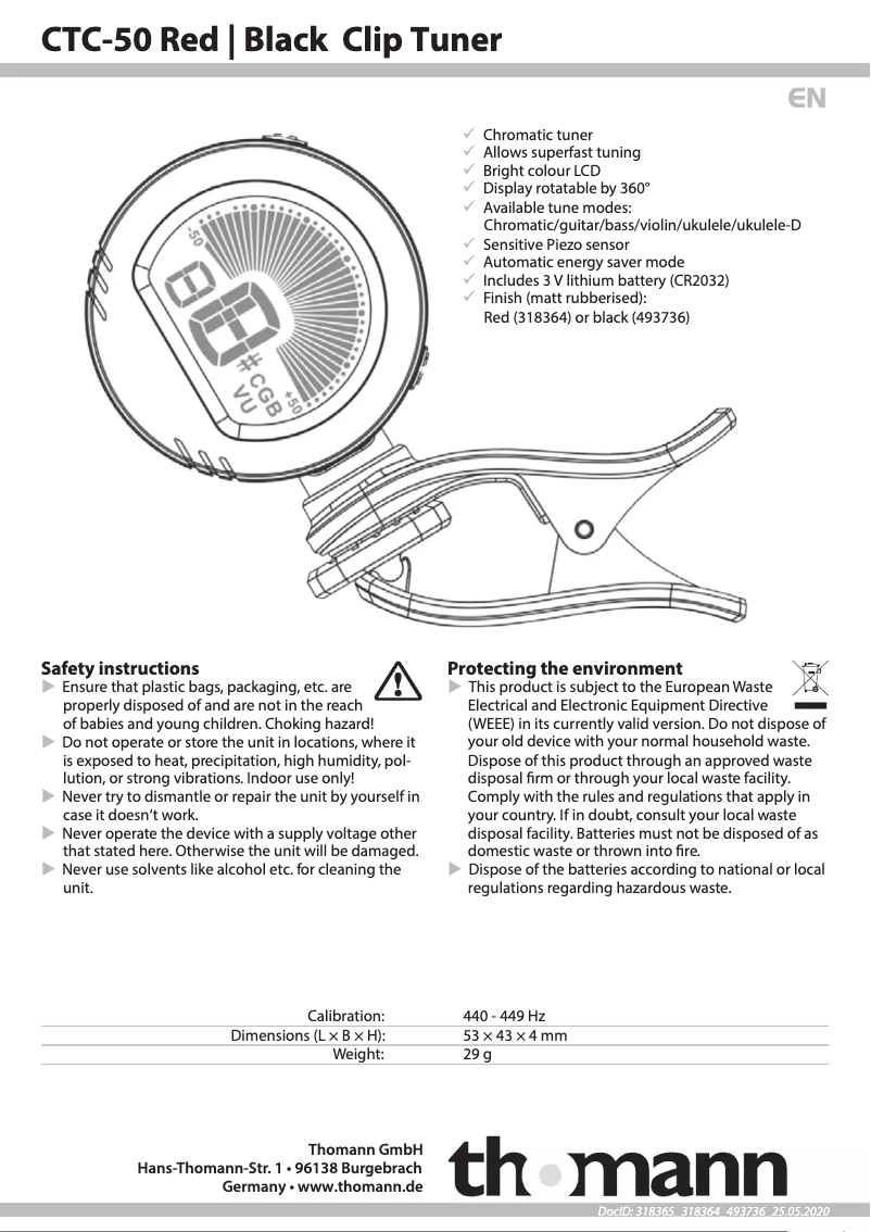 Page 1 de la notice Manuel utilisateur Thomann CTC-50