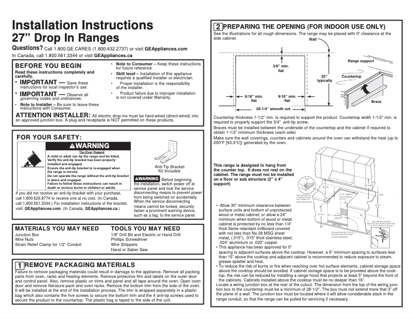 Page 1 de la notice Guide d'installation GE JM250DFBB