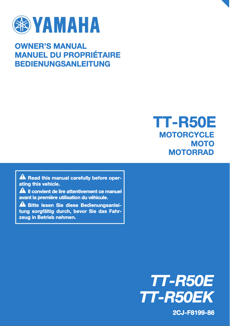 Page 1 de la notice Manuel utilisateur Yamaha TT-R50E (2019)
