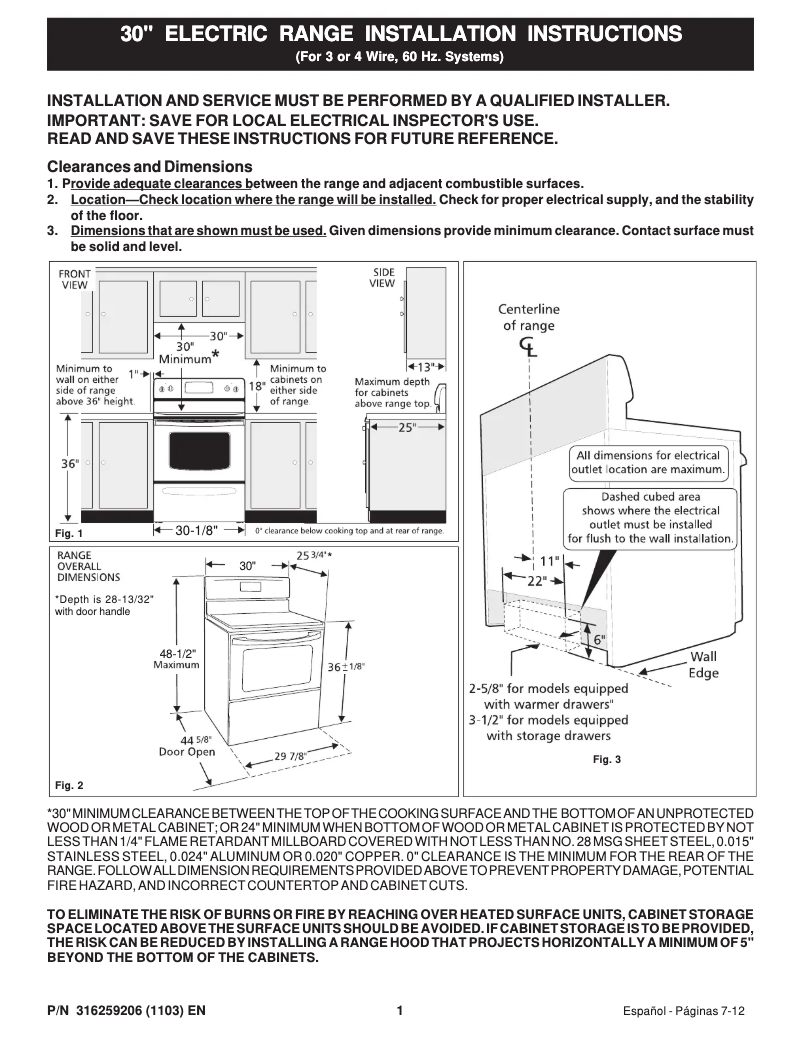 Page n°1 - Guide d'installation Frigidaire FEF352DWS