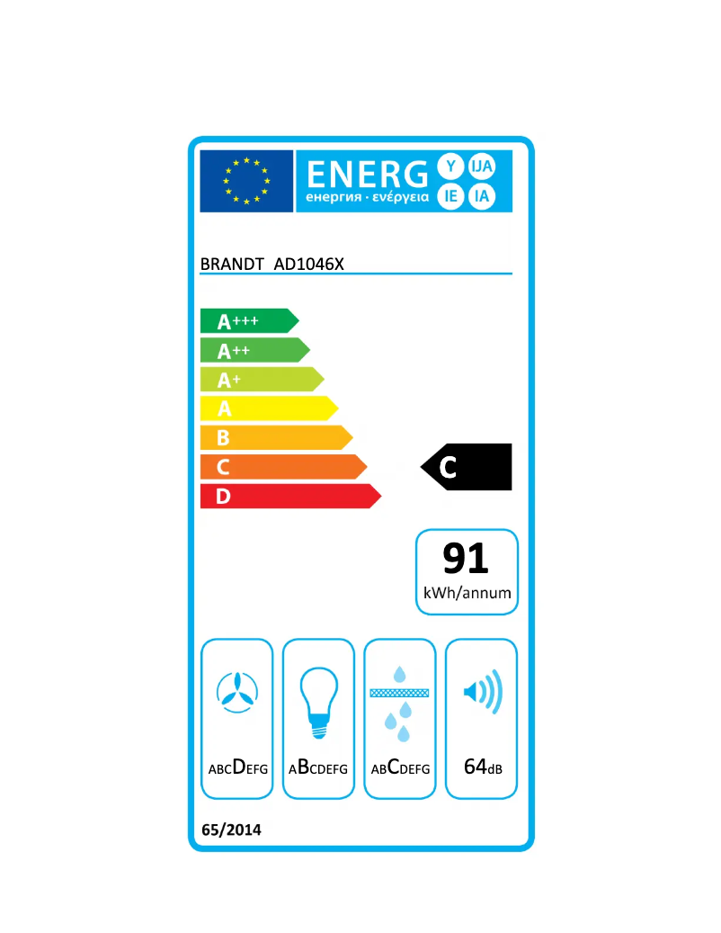 Page 1 de la notice Label énergétique Brandt AD1046X