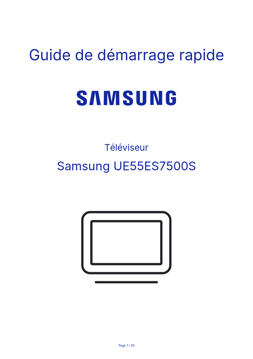 Page n°1 - Guide de démarrage rapide Samsung UE55ES7500S