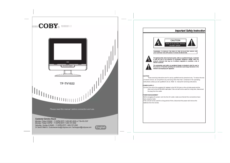 Page 1 de la notice Manuel utilisateur Coby TF-TV1022