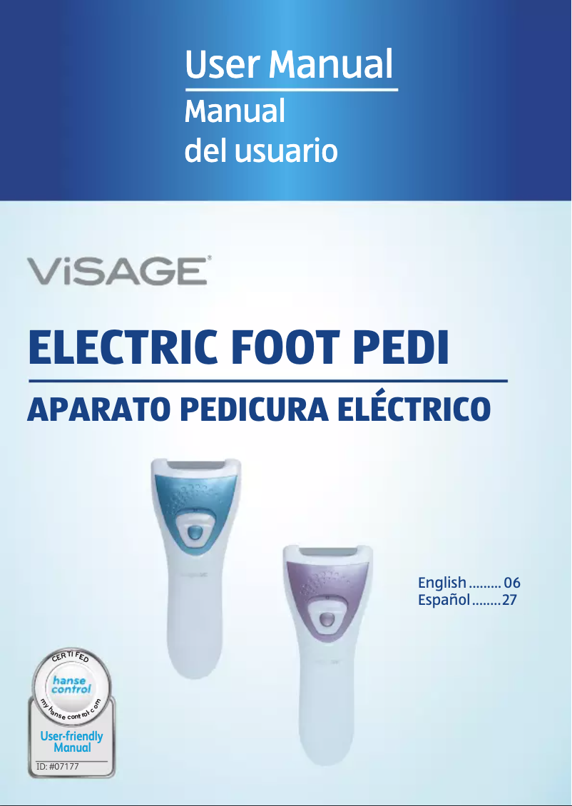 Page 1 de la notice Manuel utilisateur Visage Electric Foot Pedi 95481