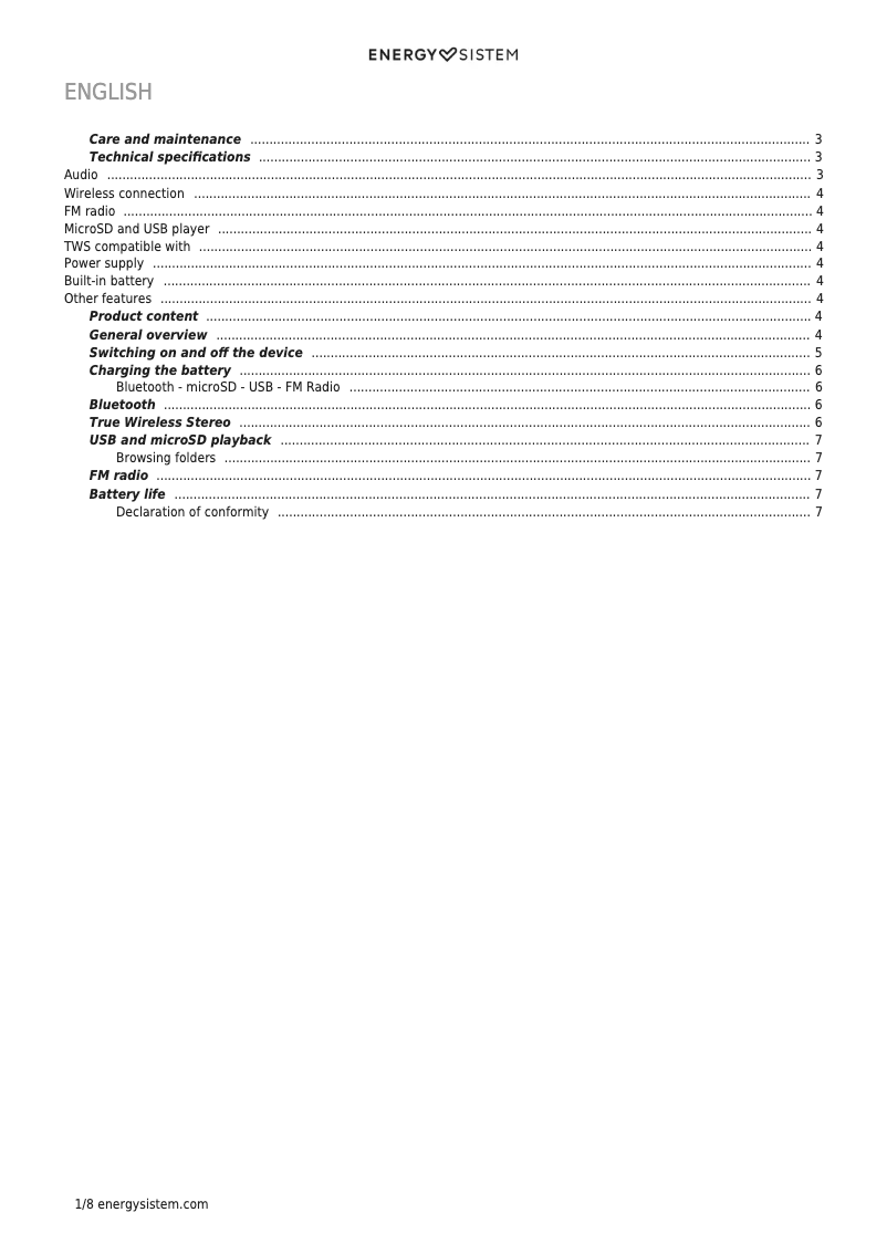 Page 1 de la notice Manuel utilisateur Energy Sistem Flamingo