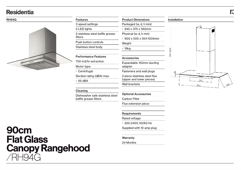 Page 1 de la notice Fiche technique Esatto RH94G