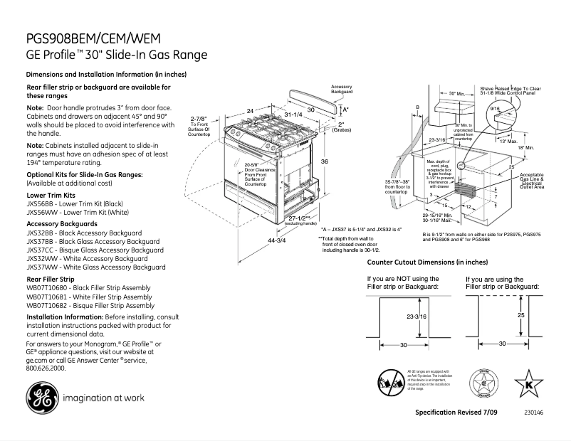 Page n°1 - Fiche technique GE Profile PGS908CEMCC