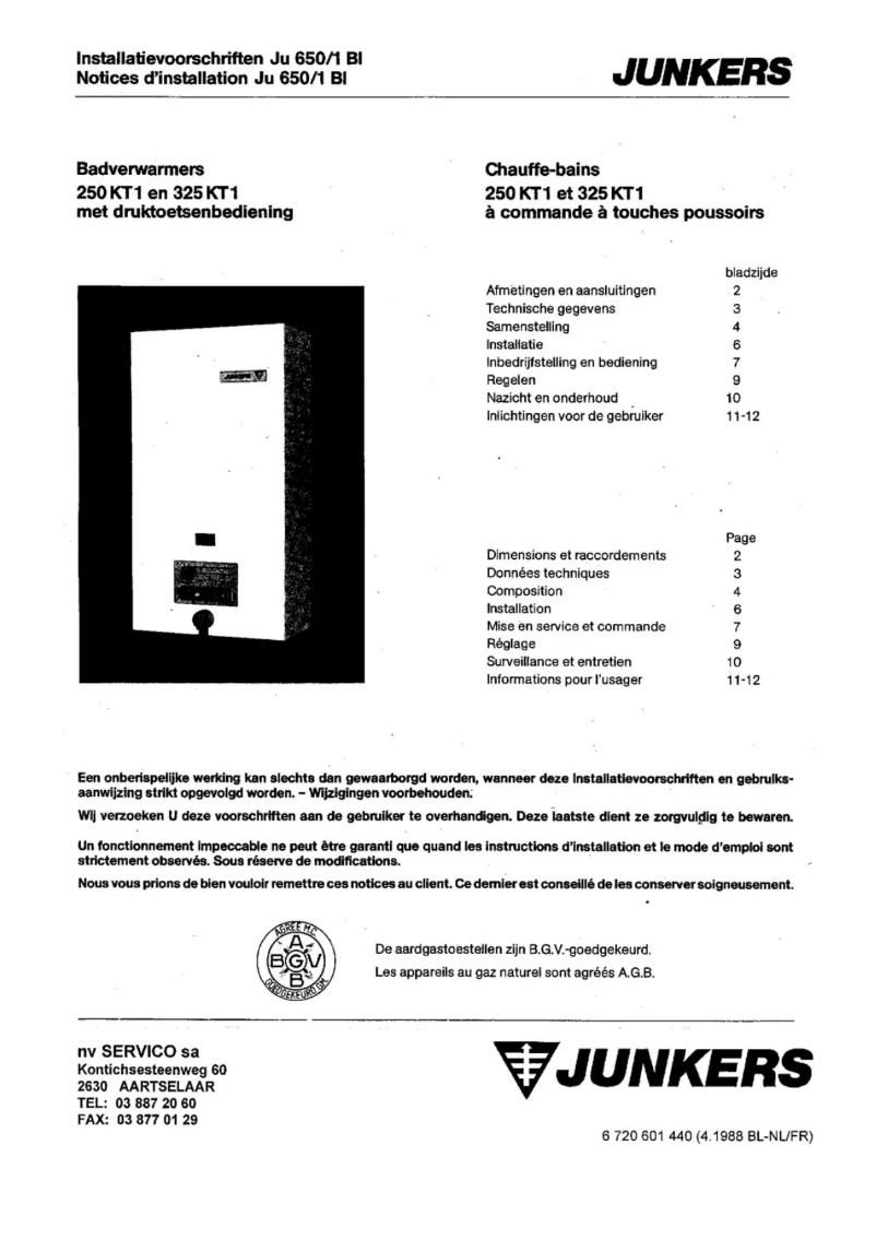 Page n°1 - Manuel utilisateur Junkers 250 KT1