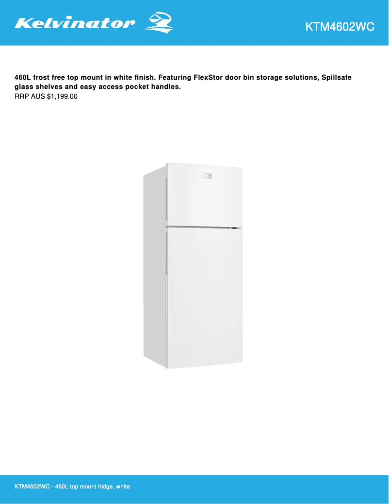 Page n°1 - Fiche technique Kelvinator KTM4602WC