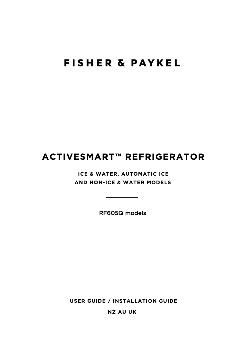Page 1 de la notice Guide d'installation Fisher & Paykel RF605QDVX1