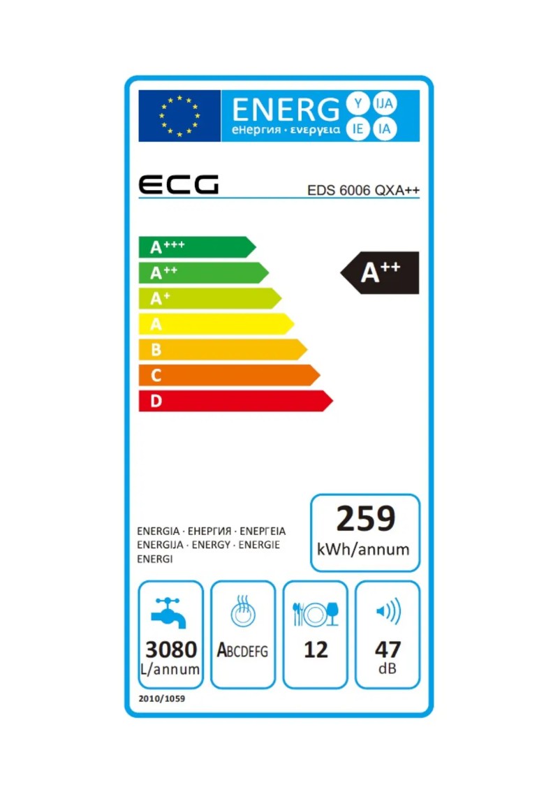 Page 1 de la notice Label énergétique ECG EDS 6006 QXA++