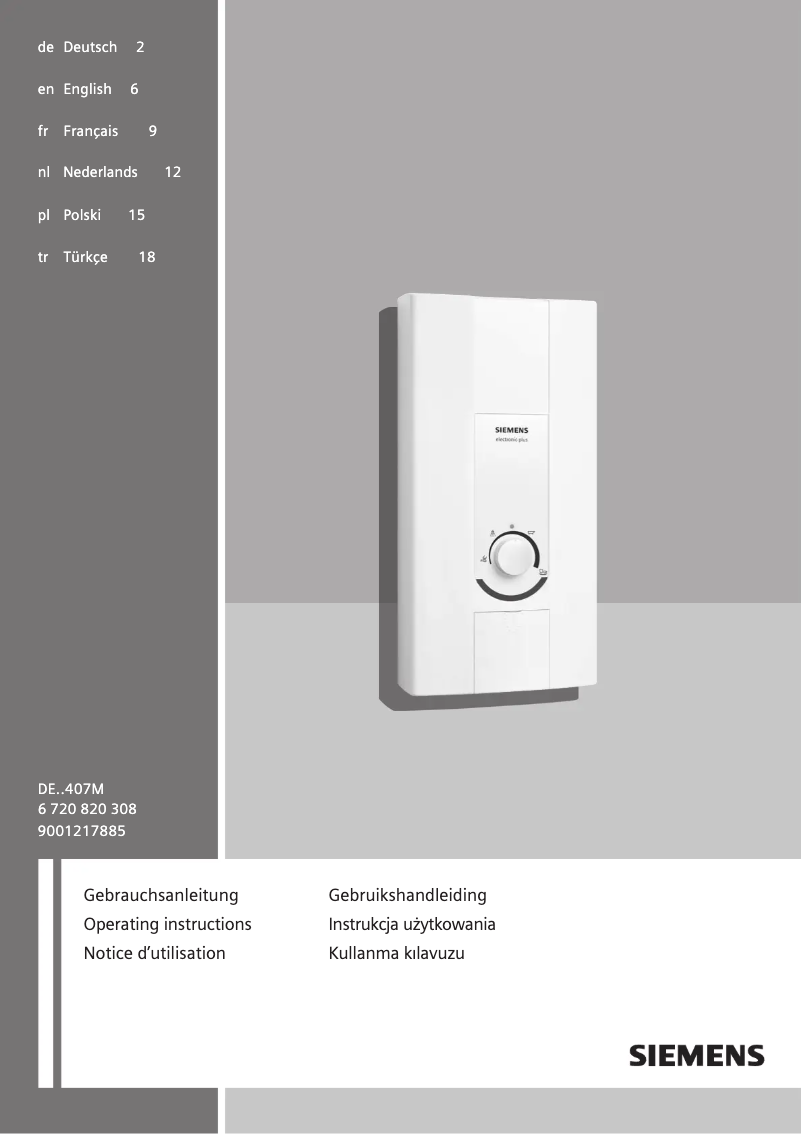 Page n°1 - Manuel utilisateur Siemens DE1518407M