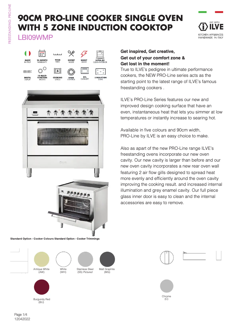 Page 1 de la notice Fiche technique Ilve LBI90WMPAW