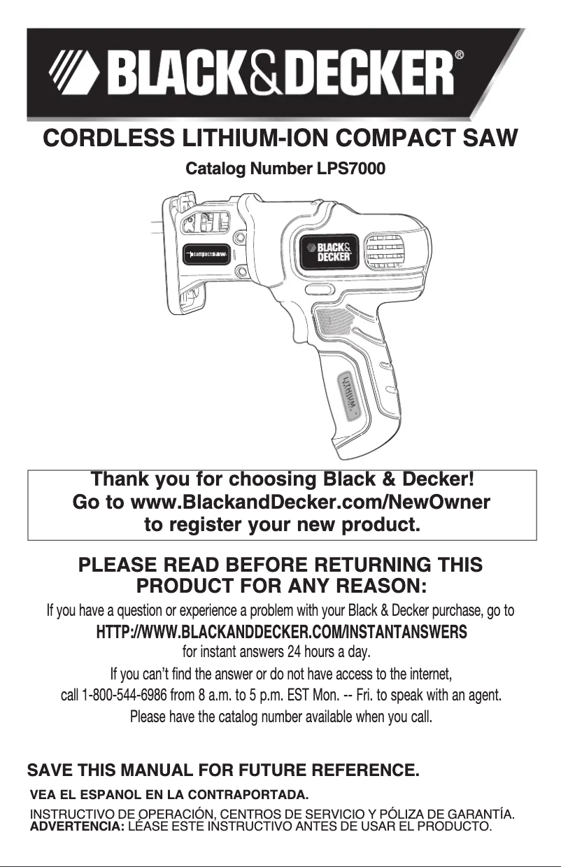 Page n°1 - Manuel utilisateur Black & Decker LPS7000