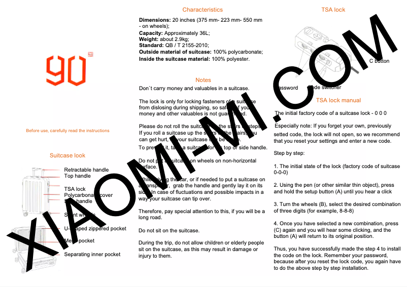 Page n°1 - Manuel utilisateur Xiaomi Suitcase
