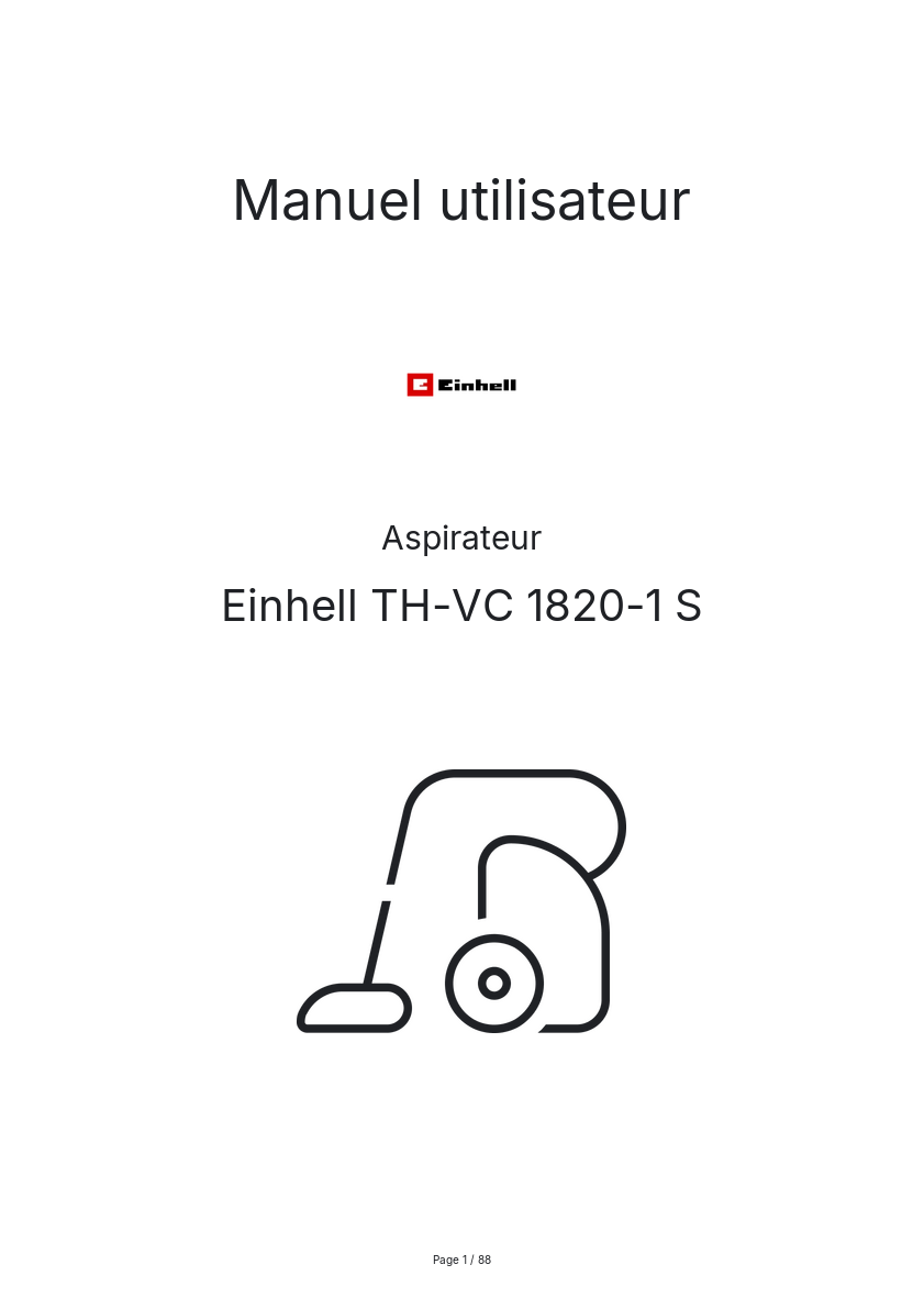 Page n°1 - Manuel utilisateur Einhell TH-VC 1820-1 S