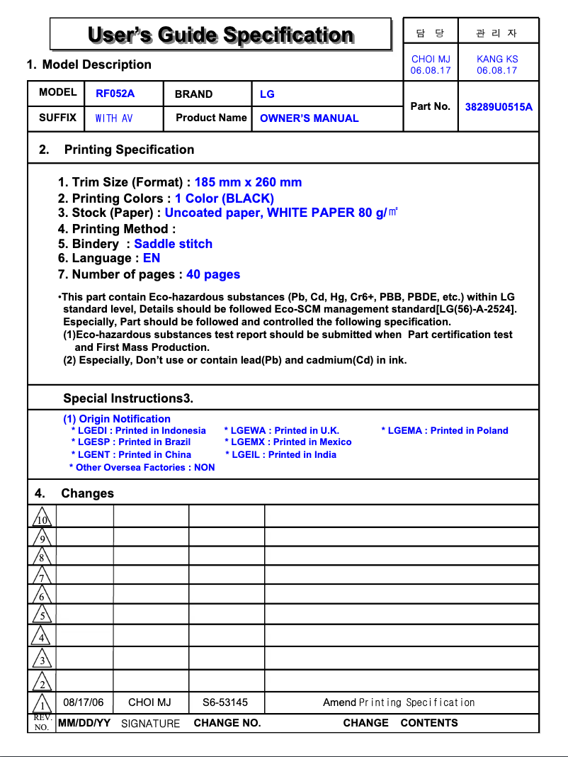 Página 1 del manual Manual de usuario LG 60PZ9M