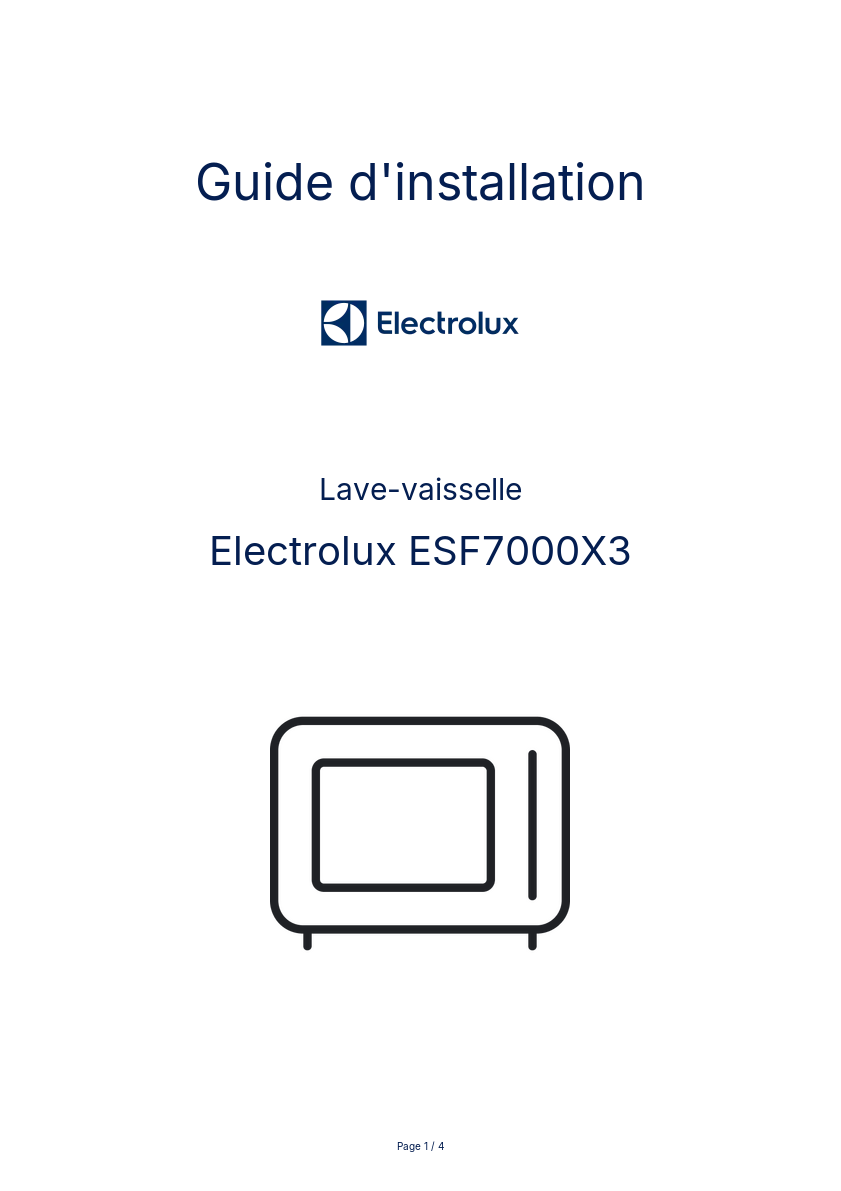 Page n°1 - Guide d'installation Electrolux ESF7000X3