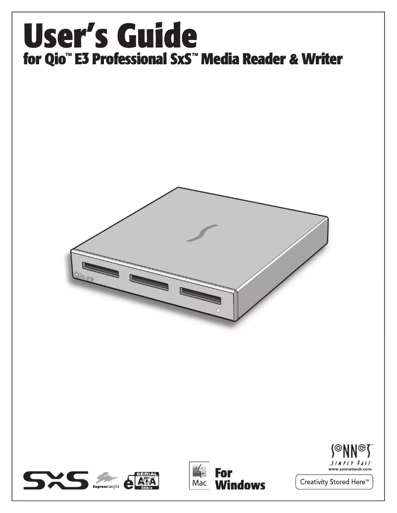 Page 1 de la notice Manuel utilisateur Sonnet Qio E3 w/ PCIe