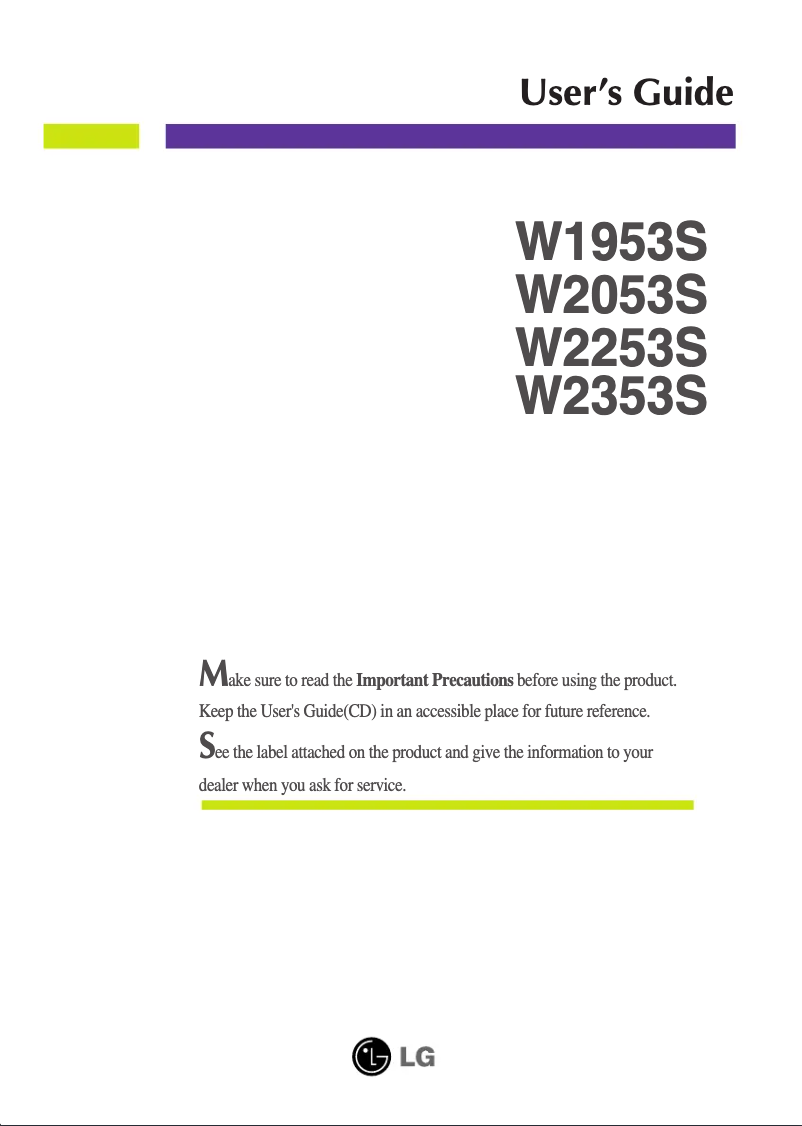 Page 1 de la notice Manuel utilisateur LG W2353S