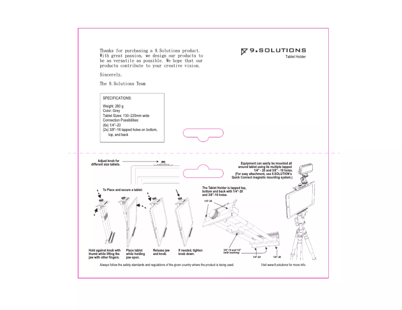 Page 1 de la notice Manuel utilisateur 9.solutions Tablet Holder