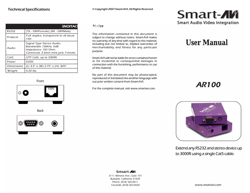 Página 1 del manual Manual de usuario Smart-AVI AR-100S