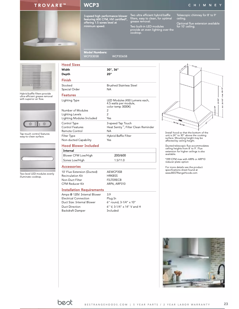 Image de la première page du manuel de l'appareil Trovare WCP3I30SB