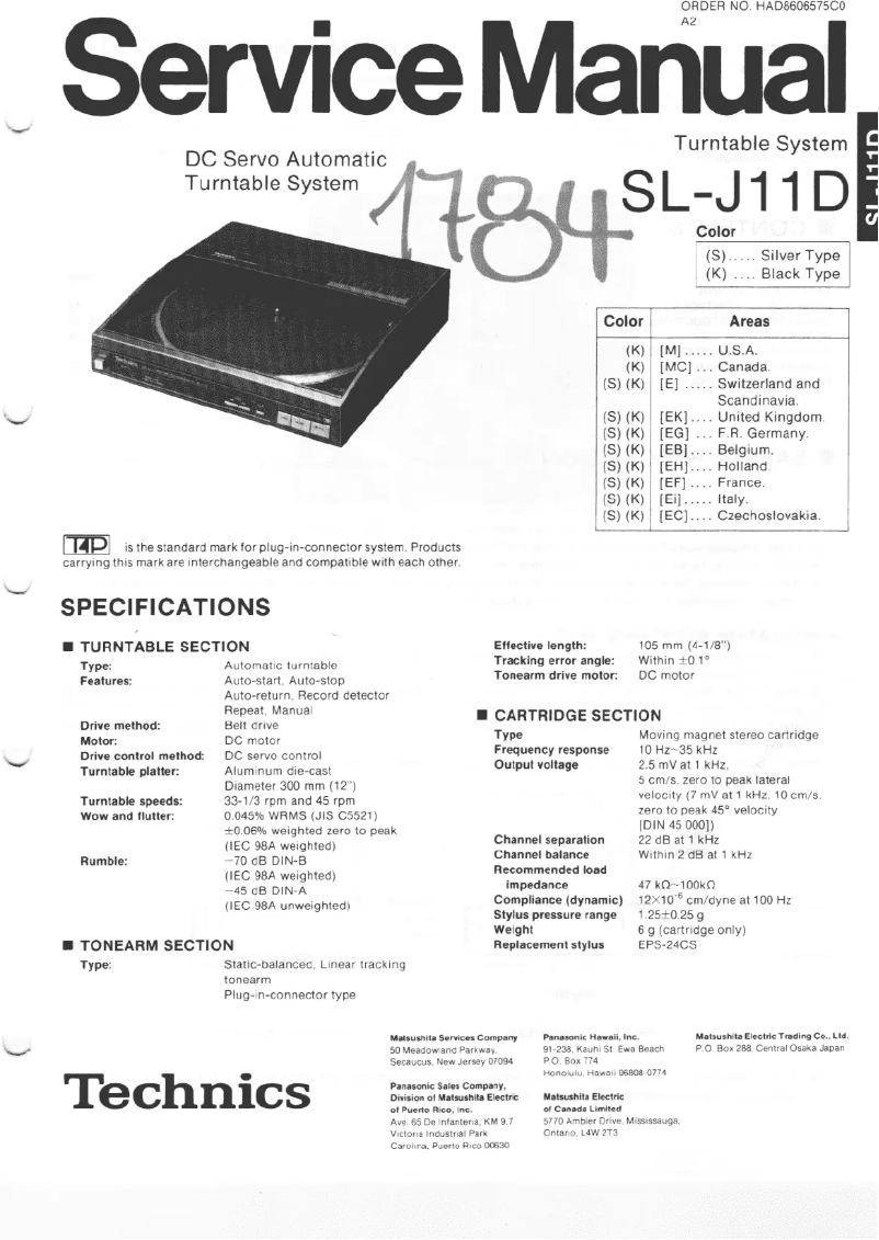 Page 1 de la notice Manuel utilisateur Technics SL-J11D