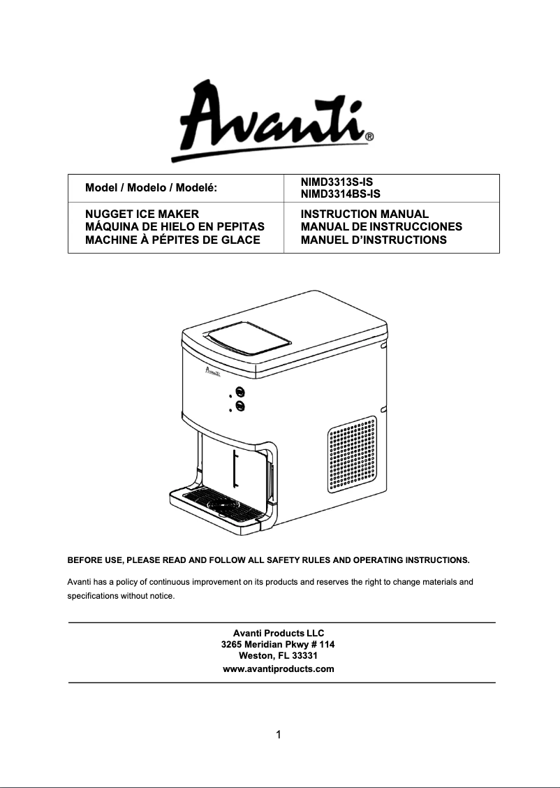 Page n°1 - Manuel utilisateur Avanti NIMD3314BS-IS