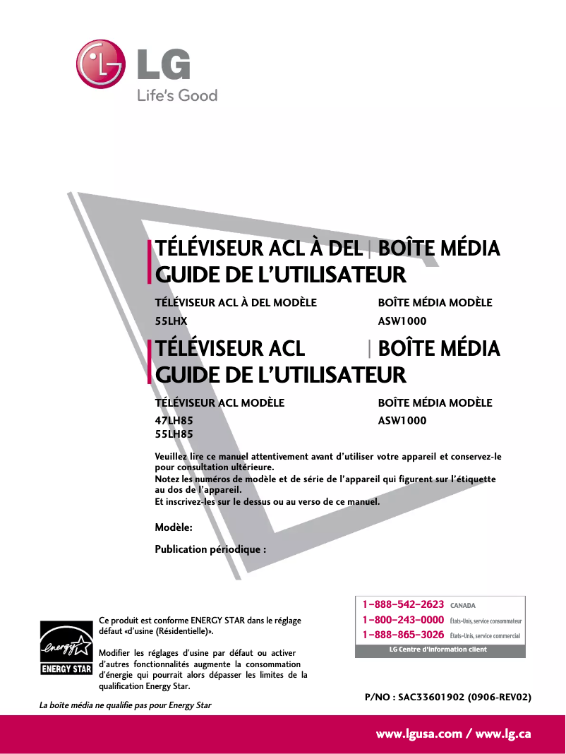 Page n°1 - Manuel utilisateur LG 55LH85