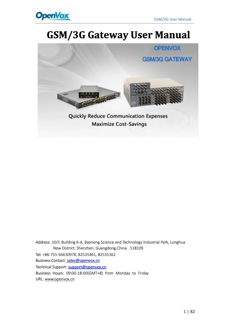 Page 1 de la notice Manuel utilisateur OpenVox WGW1002G