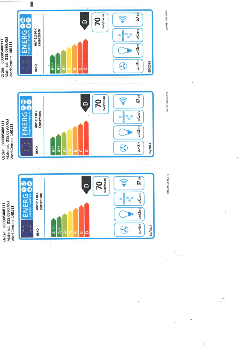 Page 1 de la notice Label énergétique Beko HNT61210X