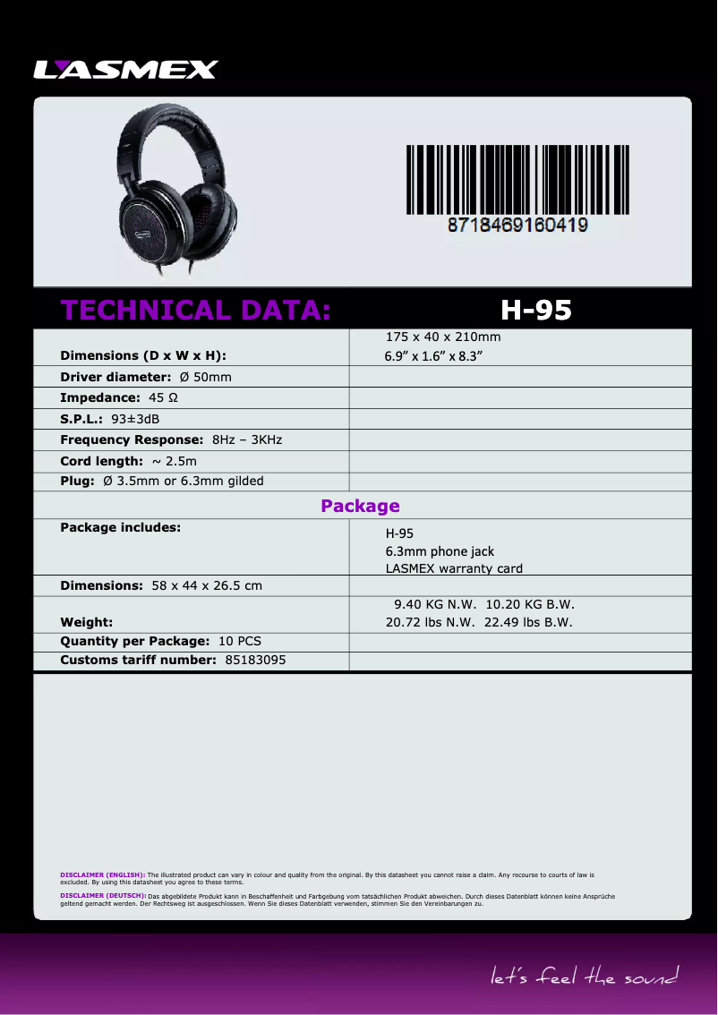 Page n°1 - Manuel utilisateur Lasmex H-95