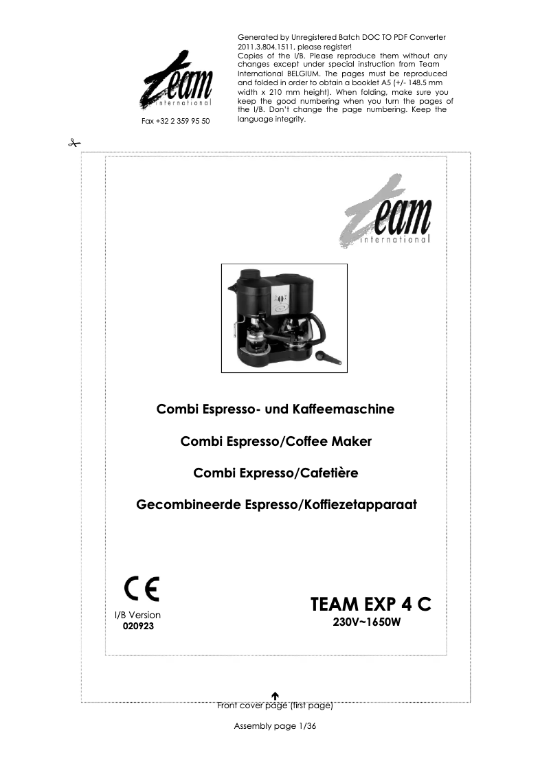 Page 1 de la notice Manuel utilisateur Team EXP 4 C